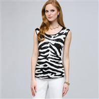 Sequined Animal Print Shell., Black & White, medium