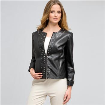 Leather Top Front Studded Jacket, , large