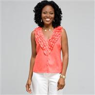 Ruffle Sleeveless Shirt, Coral Sun, medium