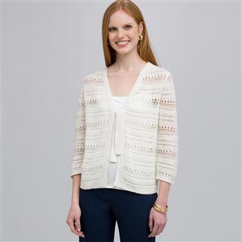 Tie Front Cardigan, Linen White, large