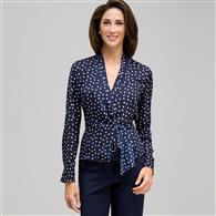 Long Sleeve Tie Front Blouse, Admiral Navy & White, medium